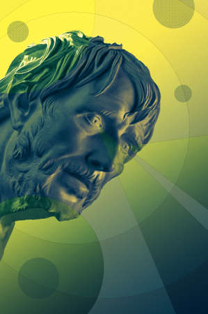 Collage with antique sculpture of human face in surreal style. Modern creative concept image with...