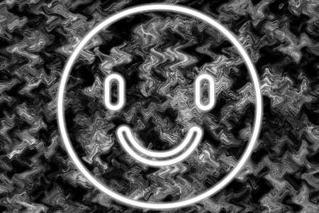 Modern creative abstract background with blacked graphic emoticon. Digital texture with symbol emotion icon in modern style. Contemporary art poster. Funky unusual design. Fashion aesthetic culture.の写真素材