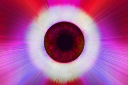 Contemporary art abstract background with eye and different pattern. Digital texture backdrop. Trendy art, creative fun culture. Modern template for pop art, modernism, cubism artwork. Psychodelic.の写真素材