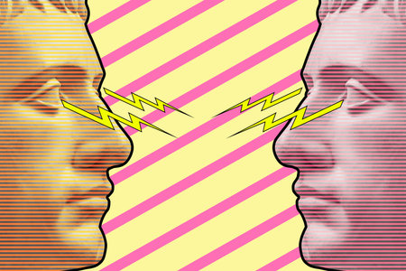 Modern creative colored graphic sculpture with multi background . Digital texture with antique statue head in zine style. Contemporary art poster. Funky unusual design. Fashion aesthetic culture.の写真素材