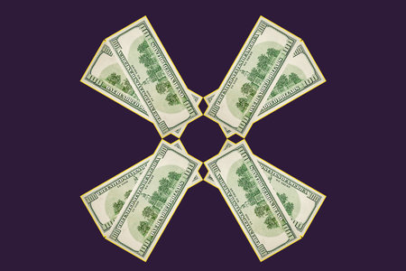 Contemporary artwork background with colored banknote. Digital texture backdrop. Trendy pop art fun culture. Neural network art poster. Funky punk collage design. Creative concept money illustration.の素材