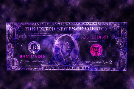 Contemporary art background with colored banknotes. Digital texture backdrop. Trendy art, creative fun culture. Contemporary neural network art poster. Funky punk collage design. Creative concept.の写真素材