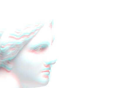 Antique sculpture of human face in artificial intelligence glitch art style. Modern creative concept...