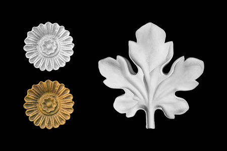 Details, elements of buildings classical architecture. Isolated on a black. Templates for art, design.の写真素材