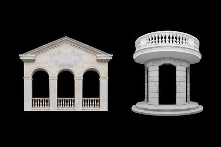 Details, elements of buildings classical architecture. Isolated on a black. Templates for art, design.の写真素材