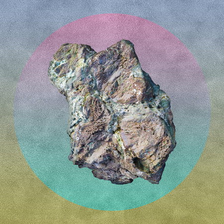 Minimalistic zine poster. Contemporary art collage with natural huge stone, rock. Creative artwork.の写真素材