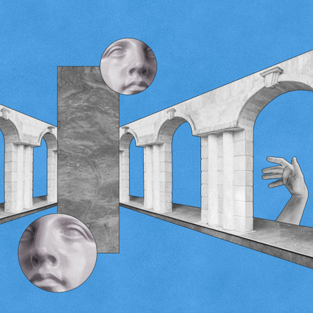 Surreal crazy collage. Art poster, concept, zine cover, funky print. Artwork unusual abstract style.の写真素材