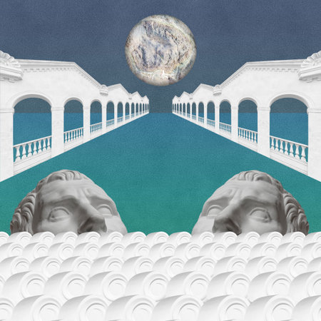 Surreal crazy collage. Art poster, concept, zine cover, funky print. Artwork unusual abstract style.の写真素材