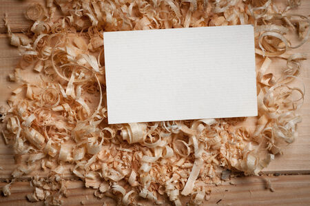 Business cards on wooden chipsの写真素材