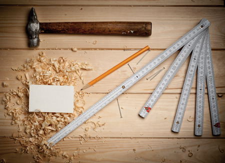 carpenter tools on wooden table