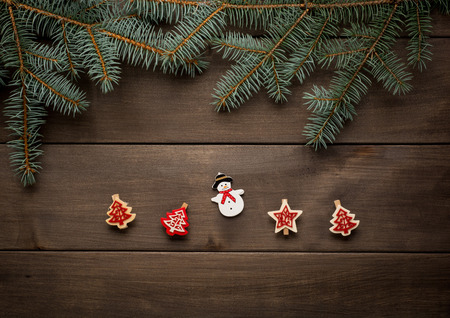 Christmas decoration on wooden background vintage christmas cardの写真素材