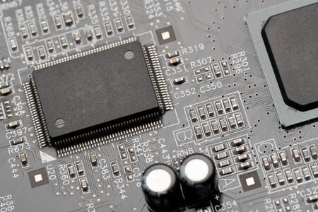 circuit board background of computer motherboard close up