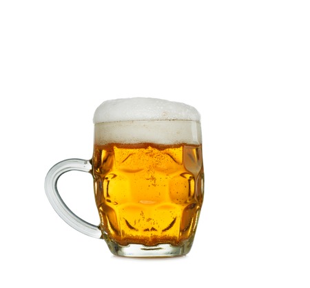 Frosty glass of light beer set isolated on a white background.の写真素材