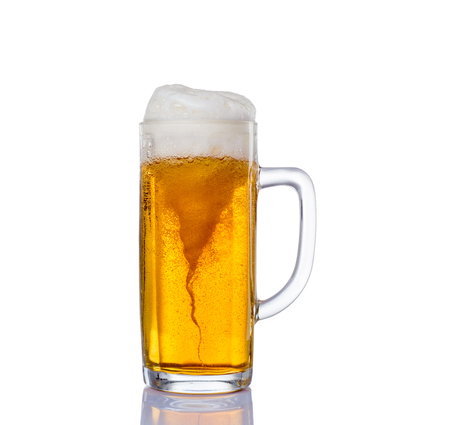 Frosty glass of light beer set isolated on a white background.の写真素材