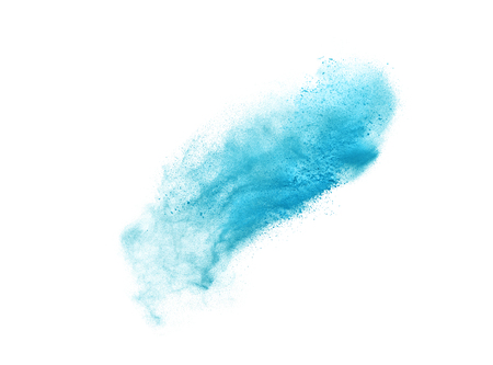 Freeze motion of blue dust explosion isolated on white backgrounの写真素材