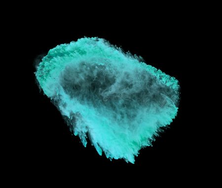 Freeze motion of blue dust explosion isolated on white backgrounの写真素材