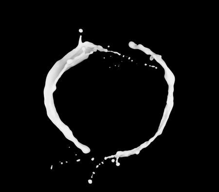 Ring of milk or white liquid splash isolated on black backgroundの写真素材
