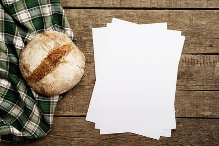Freshly baked homemade artisan sourdough rye and white flour bread. Close up. Copy space.の写真素材