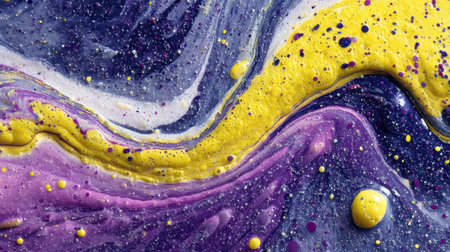 Flat lay photograph from above showing a sticky puddle of colorful melted candy. The hard shadow lines created by the direct flash define the edges of the neon purple and yellow goo.の素材