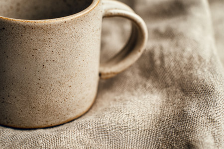 Monochromatic study of beige textures found in common household items like cups and cloths. Image created using generative AI.の素材