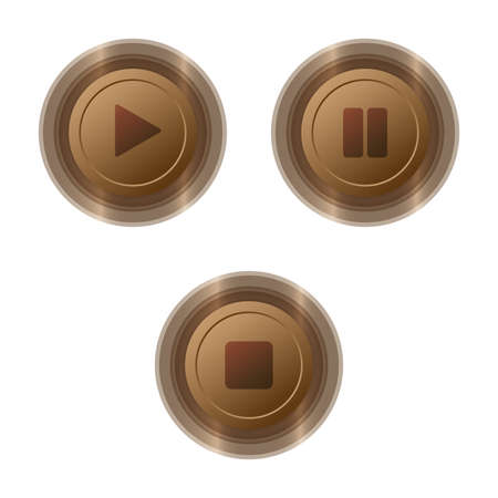 play,pause,and stop button,metallic brown color,vector Illustration EPS10