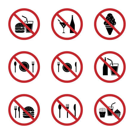 food and drink prohibition sign icons setのイラスト素材