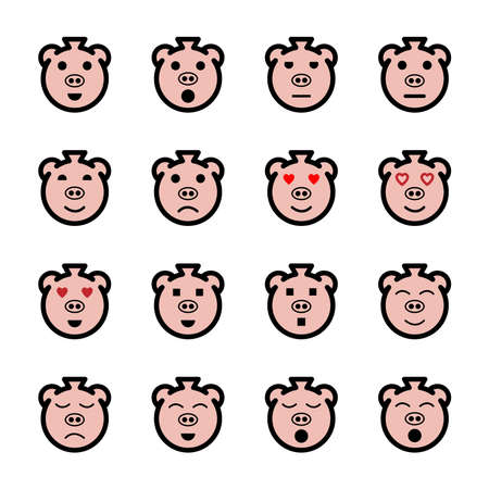 flat face pig emoticons set,vector Illustration EPS10のイラスト素材