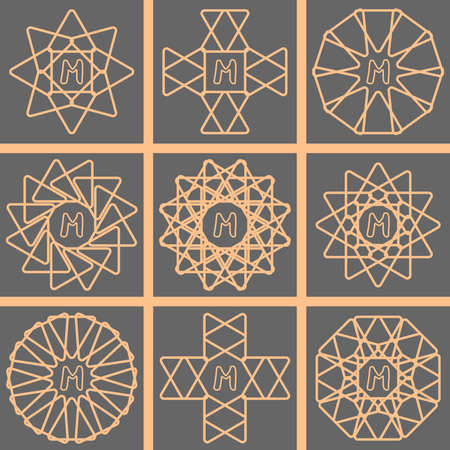 gold graceful line monogram logo set,vector Illustration EPS10のイラスト素材