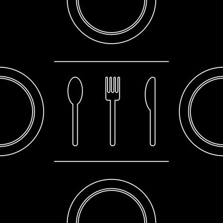 spoon,dish,knife,and fork white line icons on black background,vector Illustration EPS10のイラスト素材