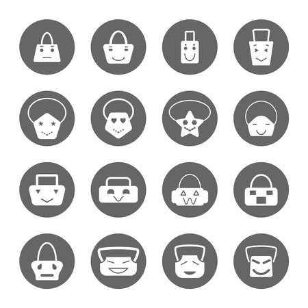 Handbag emoticon face icons set,vector Illustration EPS10のイラスト素材