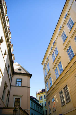 Street scene from the Old Town in Prague, bottom view  with houses