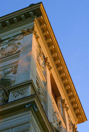 National museum in Prague after reconstruction, new look, sunset at relief decoration, Wenceslas squareのeditorial素材