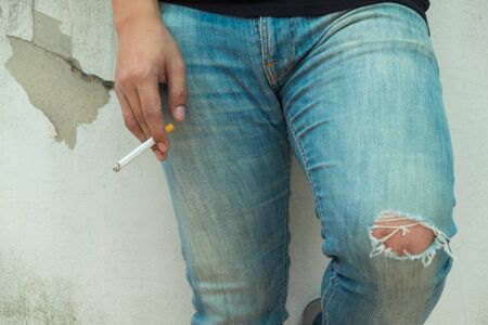 Cigarette on handの写真素材