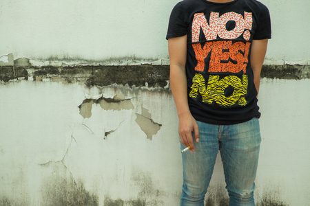 Cigarette on handの写真素材