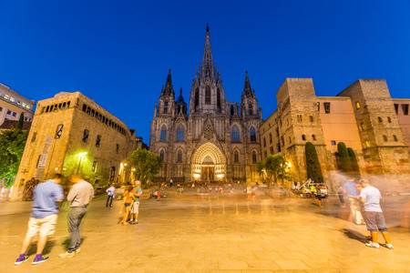 Barcelona cathedral at dusk,Spainのeditorial素材