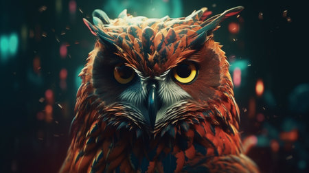 Abstract animal Owl portrait with colorful double-exposure paint. Generative AIの素材