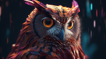 Abstract animal Owl portrait with colorful double-exposure paint. Generative AIの素材