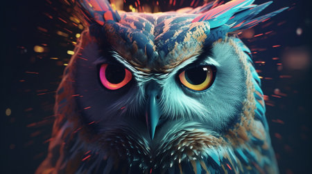Abstract animal Owl portrait with colorful double-exposure paint. Generative AIの素材