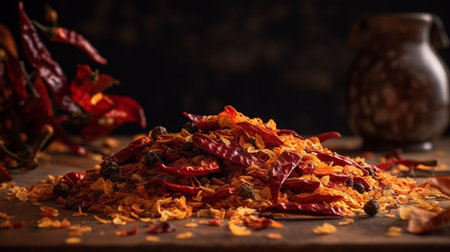 Chili flakes back background, Generative AIの素材