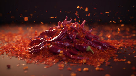 Chili flakes with the back background, Generative AIの素材