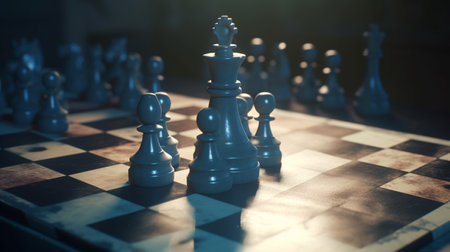 Chess piece on the chessboard, competition success, and strategy gameplay, a design created with Generative Aiの素材
