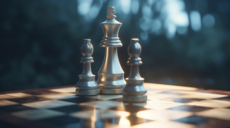 Chess piece on chessboard, competition success and strategy game play, design created with Generative Aiの素材