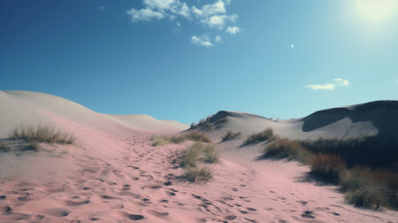3d render of sand dunes in the desert with blue sky, Generative AIの素材