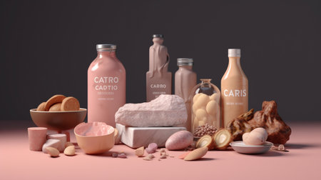 Spa and body care products on pink background. 3d rendering, Generative AIの素材