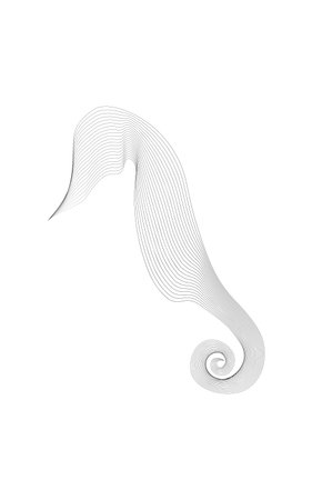Seahorse line art in linocut style isolated on white background