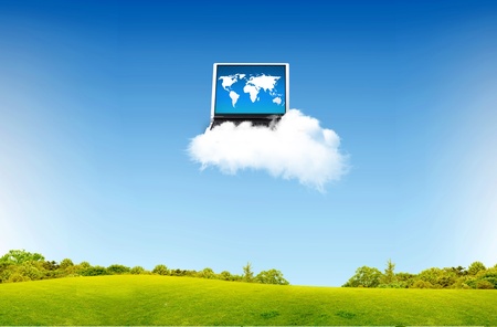 Computer on the cloud, for colud computing concept and businessの写真素材