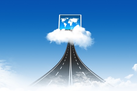 Road to Computer on the cloud, for colud computing concept and businessの写真素材