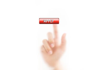 man finger pressing a apply button, isolated on a white background. の写真素材