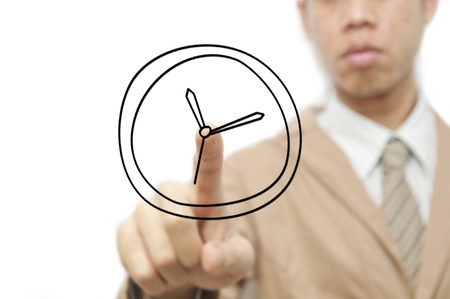 Business man drawing clock illustratorの写真素材