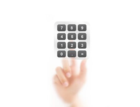 Man finger pointing on digital calculatorの写真素材